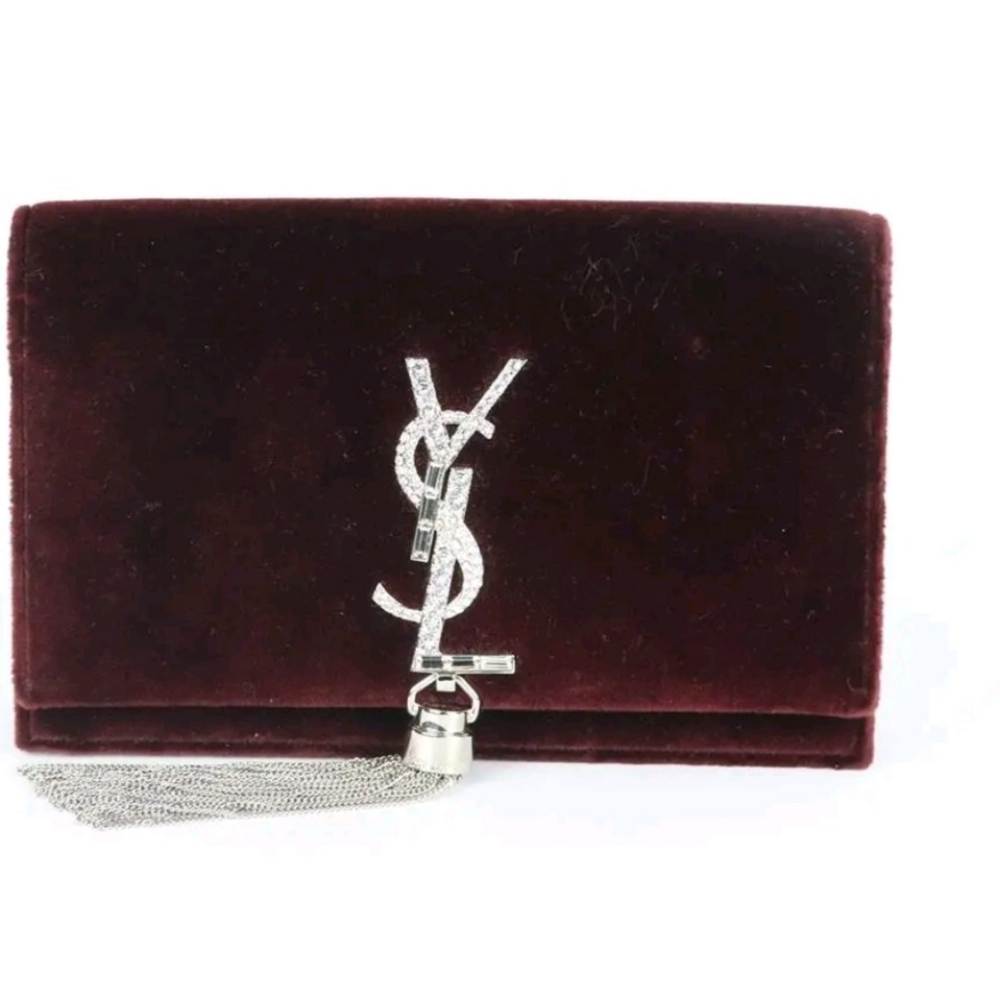 Rare Saint Laurent Kate Monogramme Crystal embellished Velvet shoulder bag, EUC